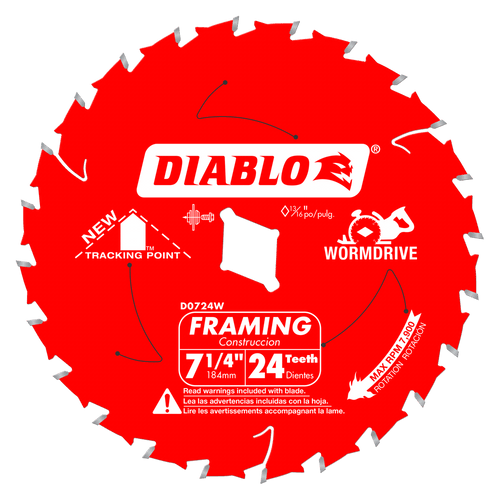7‑1/4 in. x 24 Tooth Wormdrive Framing Saw Blade #D0724W