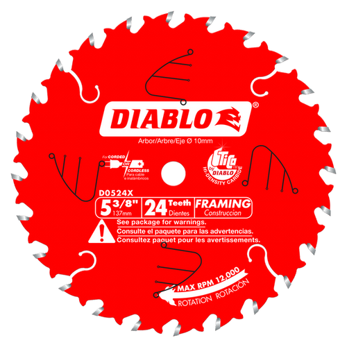 Diablo 5-3/8 in. x 24-Tooth x 10 mm Arbor Framing Circular Saw Blade #D0524X